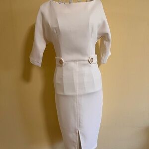 Elegant White Midi Dress with Button Accents